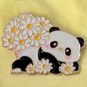 Cute Panda and Daisies Enamel Pin